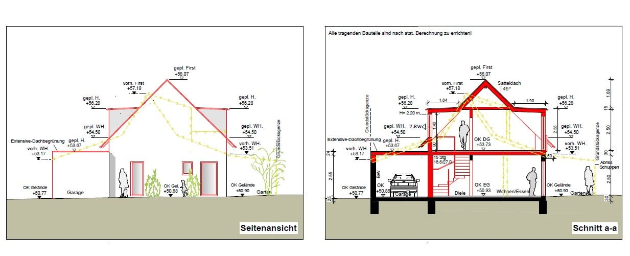 Änderung eines Einfamilienhauses, Hilden: Plan bzw. Modell aus der Tragwerksplanung
